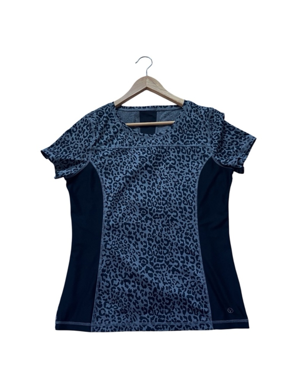 VOGO Athletica Blue Leopard-Print Short Sleeve Active Top
